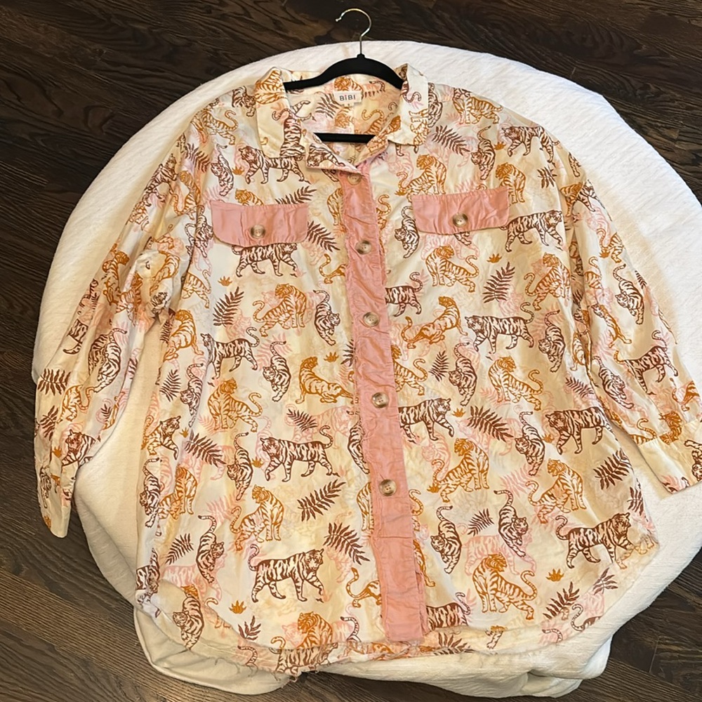 BiBi Pink and Cream Tiger Print Shirt